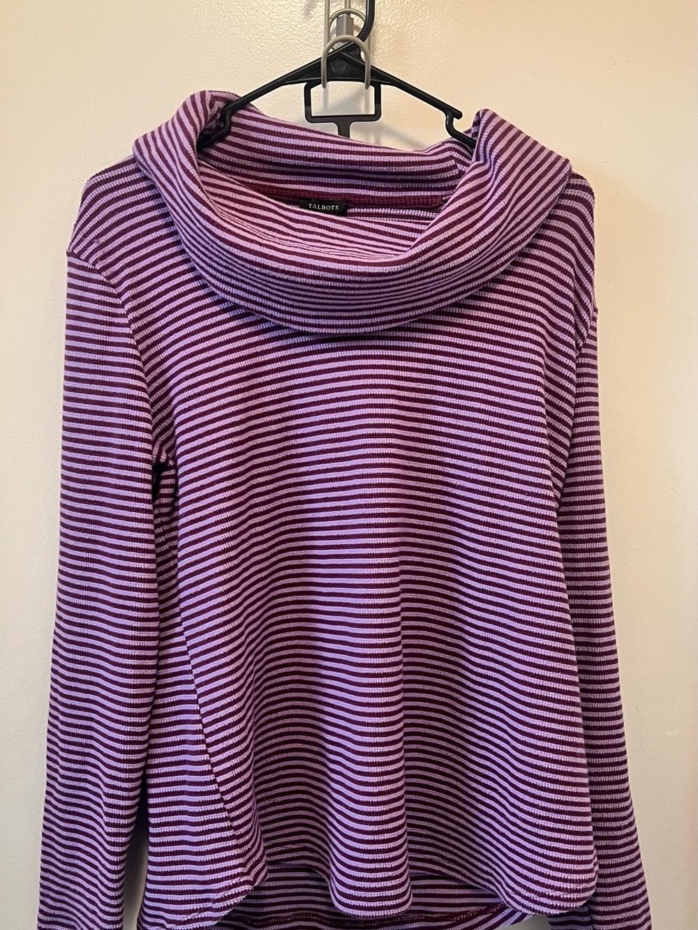 Talbots Lavender and Purple Striped Cowl Neck Sweater